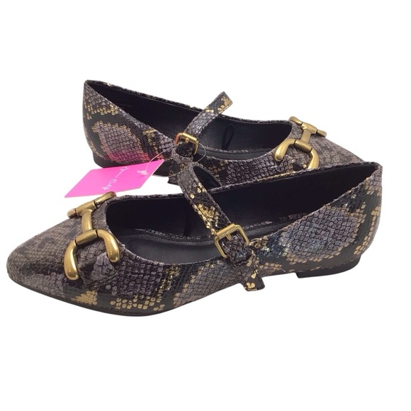 Jessica Carlyle Womens Metallic Snake Print Pointed Toe Mary Jane Ballet Flats - Picture 7 of 9